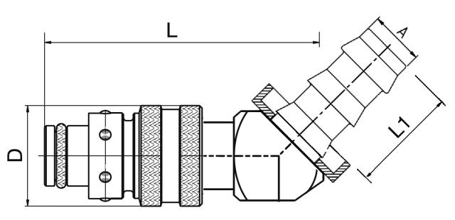 Бърза връзка, 45° Push Lock с накрайник за маркуч