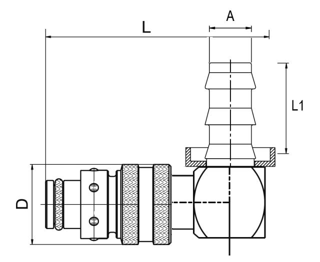 Бърза връзка, 90° Push Lock с накрайник за маркуч